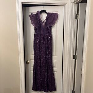 SHEIN Purple Sequin Dress with Sheer Ruffles